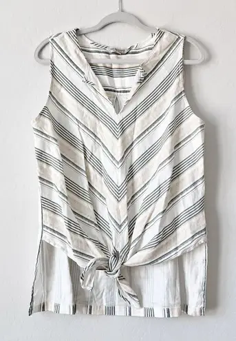 Liverpool Jeans Company LIVERPOOL Striped Sleeveless Tie Front Top Tunic Stretch Linen Size M Medium