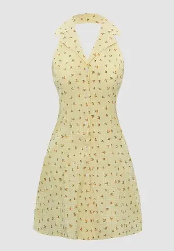 Cider M Ditsy Lapel Halter Dress Khaki NWT