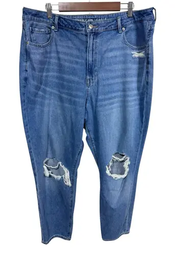 American Eagle Mom Jeans Distressed Ripped Knees Medium Wash Comfort Waist 20 Blue Size undefined