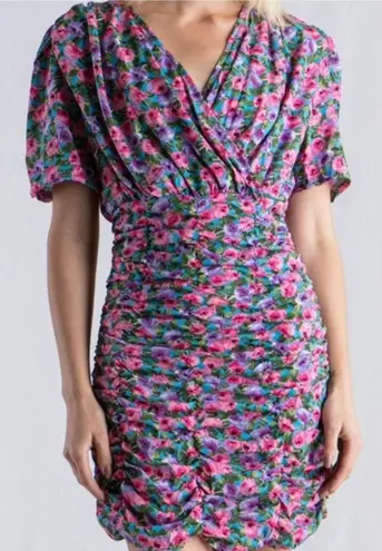 Luna Multi Color Floral Ruched Dress Size Small