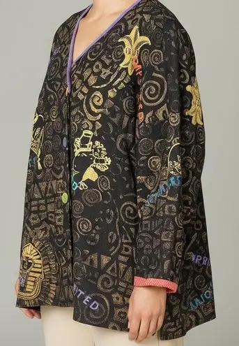 Staley Gretzinger VTG Egyptian Print Art Jacket Black Gold Tencel S/M Size 00