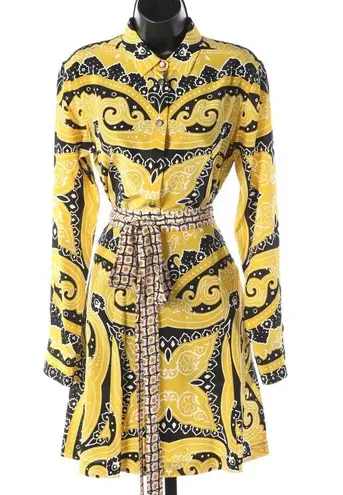 NWT Etro Silk Yellow & Black Pattern Knee Length Skirt w/ Tie Detail Size 6