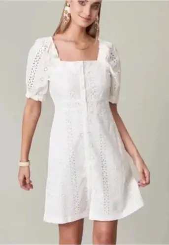 Spartina 449 Catrina Eyelet Dress Pearl White Short Sleeve Square Neck XS NWT