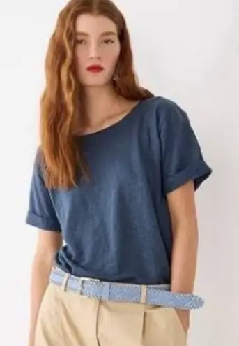J.Crew  Boxy roll cuff linen Short Sleeve T-Shirt Size Small Navy blue - Image 1