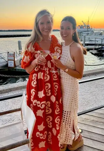 CHUFY Orange White Design Cupro Blend 3/4 Sleeves Lucia Maxi Dress Size Medium