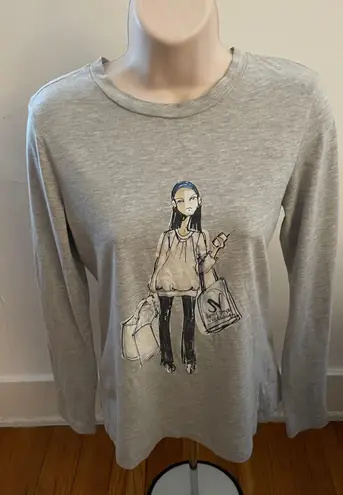 Simply Vera Vera Wang Gray Graphic Shopping Girl Supima Cotton Modal Top, size M