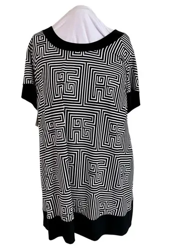 Tiana B. Modern Geometric Greek Patterned Black Swing Dress 22W Plus Size NWT White