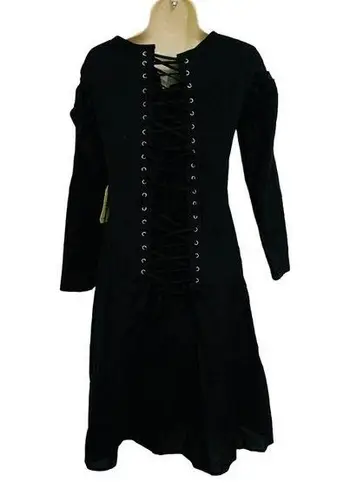Corset Story Solid Black Lace Back Dress Goth Long Sleeve Womens 20" Size undefined
