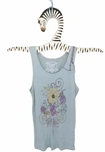 new Project e Vintage ❃ Floral Graphic Tank ❃ Baby Blue with Embroidery ❃ Large