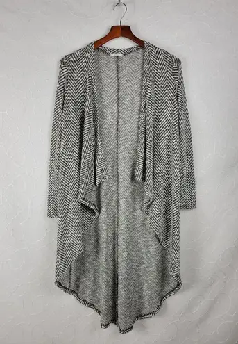 Acemi Women's Cardigan Gray Chevron Tight Knit High Low Lightweight Long Sleeve
