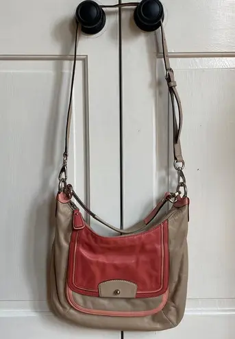 Coach  KRISTIN SPECTATOR LEATHER HOBO BAG PURSE-F22509 CORAL TAN POCKETS