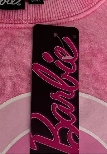 Barbie Women’s Pink &White Crew Neck Long Sleeve Heart Print Sweatshirt Sz XL