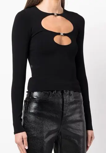 Alexander Wang NWT Crystal Embellished Cutout Stretch Knit Top In Black