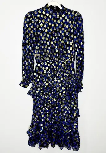 Saloni Womens Isa Ruffle Dress Knee Length Silk Velvet Polka Dots Black Size 0