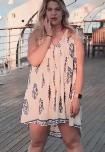 Nectar Clothing Boho Blue and White Cottagecore Leaf Tunic Dress Size XS