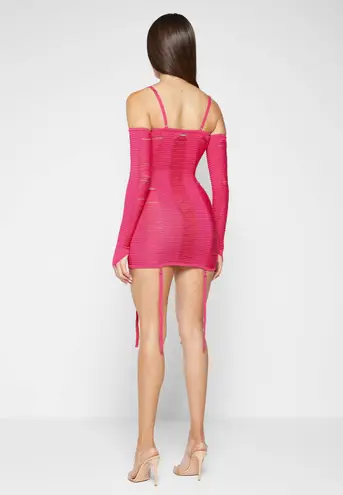Maniere De Voir LADDERED KNIT MINI DRESS WITH SLEEVES - PINK