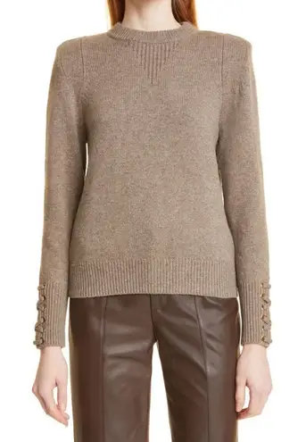 Ba&sh Keane Lace-Up Cuff Wool & Cotton Sweater, Tan, Size Small, DESIGNER, NWT - Image 1