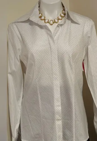 Farinaz Taghavi NWT White Black Stripe Button Down Blouse V Neck Collard… Size 2
