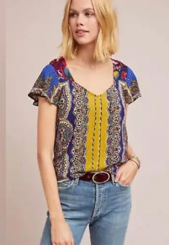 Moulinette Soeurs Anthropologie Teresita scarf printed blouse top size 4