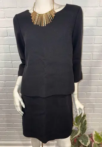 Lafayette 148 New York Back Zip Layered Black 100% Virgin Wool Dress Size 6