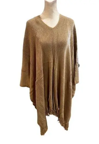 Women's Brown Fringe Poncho One Size Chic Versatile Soft Comfortable
