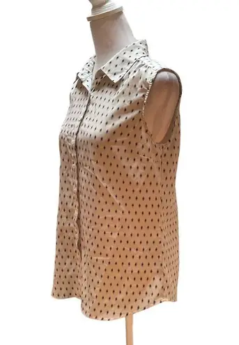 Kenar White with Blue Print Sleeveless Button Down Collared Women's Shirt Medium