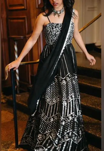 SANI Purple Anjali Metallic Embroidered Anarkali with Dupatta L Size L