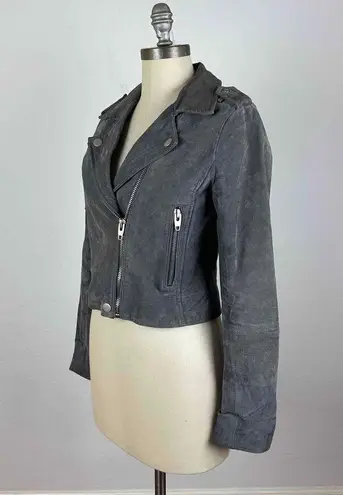 C&C California Leather Biker Epaulet Jacket Size XS Gray