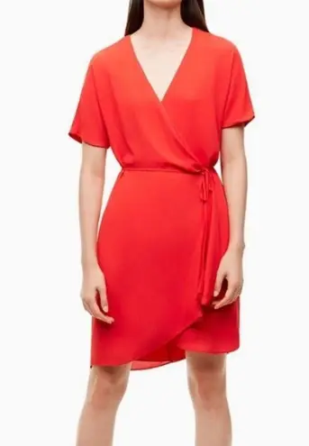 Babaton Aritzia Wallace Red Short Sleeve Tie Mini Wrap Dress, Size XXS