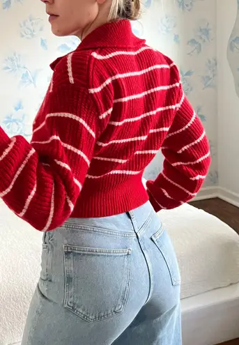 Cider Red Stripe Zip Up Sweater