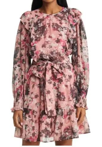 Rachel Parcell Floral Print Ruffle Chiffon Blouson Dress 0 XS