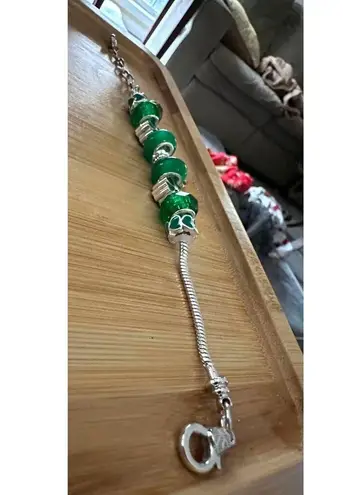 St Patricks Day Four Leaf Clover Bracelet New Beaded Charms Heart Dangle… Silver