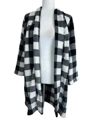 Love at first sight Plaid Women's Jacket in Black and White bathrobe M Size M