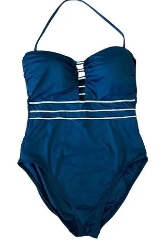 La Blanca black with white stripe sweetheart halter swimsuit size 10