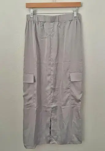 EMERSON LANG | NWT Gray Silver Cargo Pocket Skirt Silky Maxi Drawstring | XL