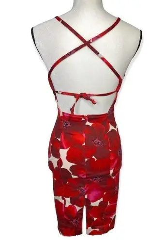 Guess  Jeans Sleeveless Bodycon Floral Dress Size 3 Red Open Criss Cross Back Y2K