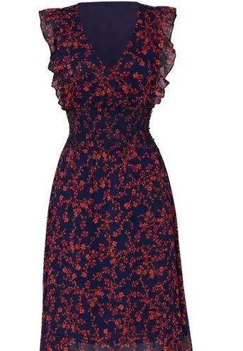 Slate + Willow Smocked Floral Flutter Sleeve Hourglass Midi Dress
