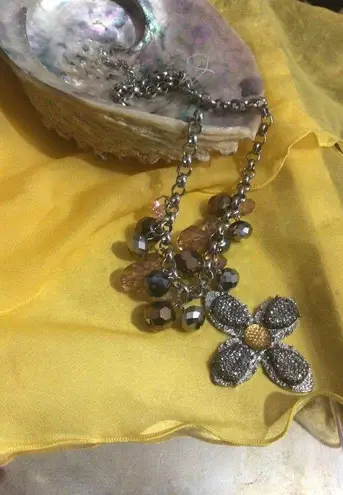 NWT New Bohemian Flower Beaded Necklace Silver & Gold Chunky Chain 20”