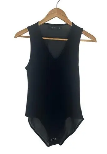 Glassons Women's Black V-Neck Sleek Bodysuit Semi-Sheer Night Out Size Medium