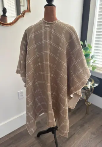 Lauren Ralph Lauren Ruana Wrap Coat Wrap Shawl Beige White Plaid One Size OS NWT Tan