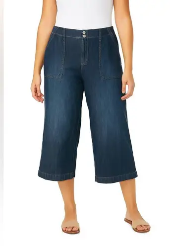 Seven7 Wide Leg Capri Cropped High Rise Square Pocket Blue Denim Jeans. Size 12