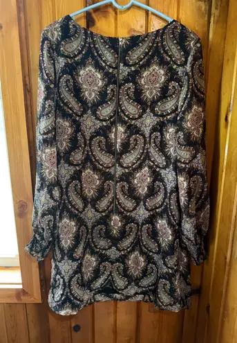 Paisley Print Long Sleeve Mini Dress Bohemian Festival Xhilaration Woman's Black Size undefined