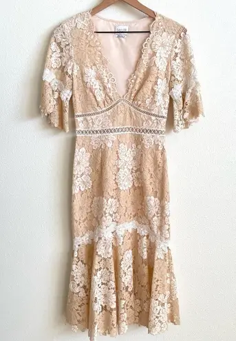 Saylor Ivory Maggy Floral Lace V-Neck Sheath Midi Dress Women's XS