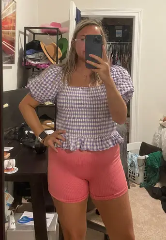 Cheeky Peach Purple And White Gingham Crop Top