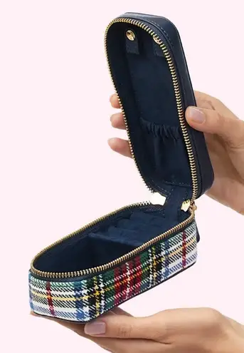 Stoney Clover Lane NWT Slim Jewelry Case Plaid Navy Blue Green Vegan Leather