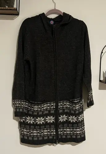 Icewear Iceland Gray Mjoll Wool Angora Zip Front Fair Isle Long Duster Sweater L Size L
