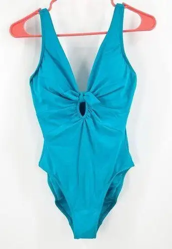 Robin Piccone Ava Swimsuit Size 8 NEW One Piece Blue Knot Plunge Turquoise NWOT