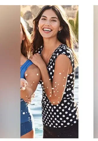 Lands End Cap Sleeve Surplice Tankini Swimsuit Black White Dots Preppy womens 2