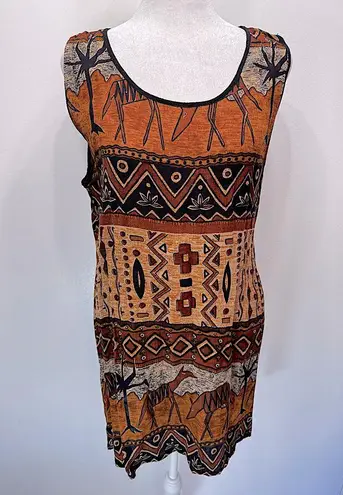 Vintage 80s Tribal Boho Tank Tunic Bila Slit Sides Southwestern Hippie Medium Brown