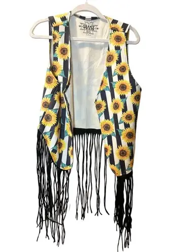 Crazy Train Sunflower Fringe Vest Yellow White Farm Western Women’s size Medium